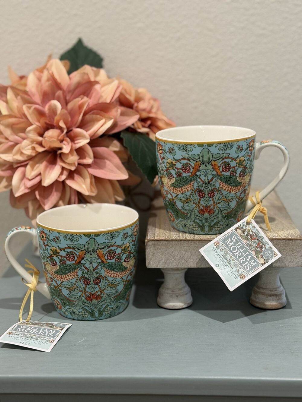 NEW! William Morris- Leonardo Collection STRAWBERRY THIEF- Coffee/Tea Mug Set-2